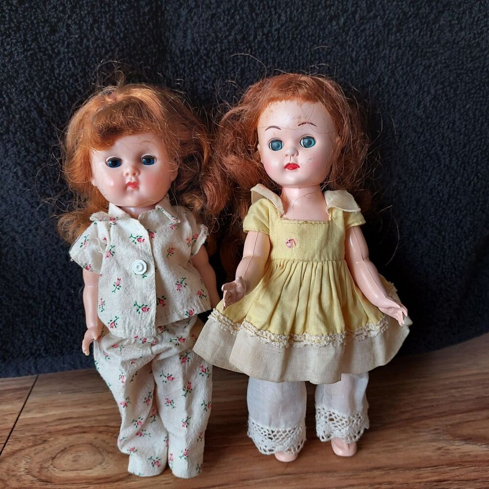 1950’s Vintage Vogue GINNY Bent Knee Walker Doll 8” in Tagged Dress + Friend Lot